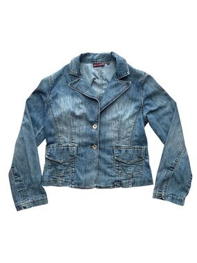 Vintage Nevada Fitted Denim Jacket Medium Y2K Cropped Stretch Jean Jacket Blazer